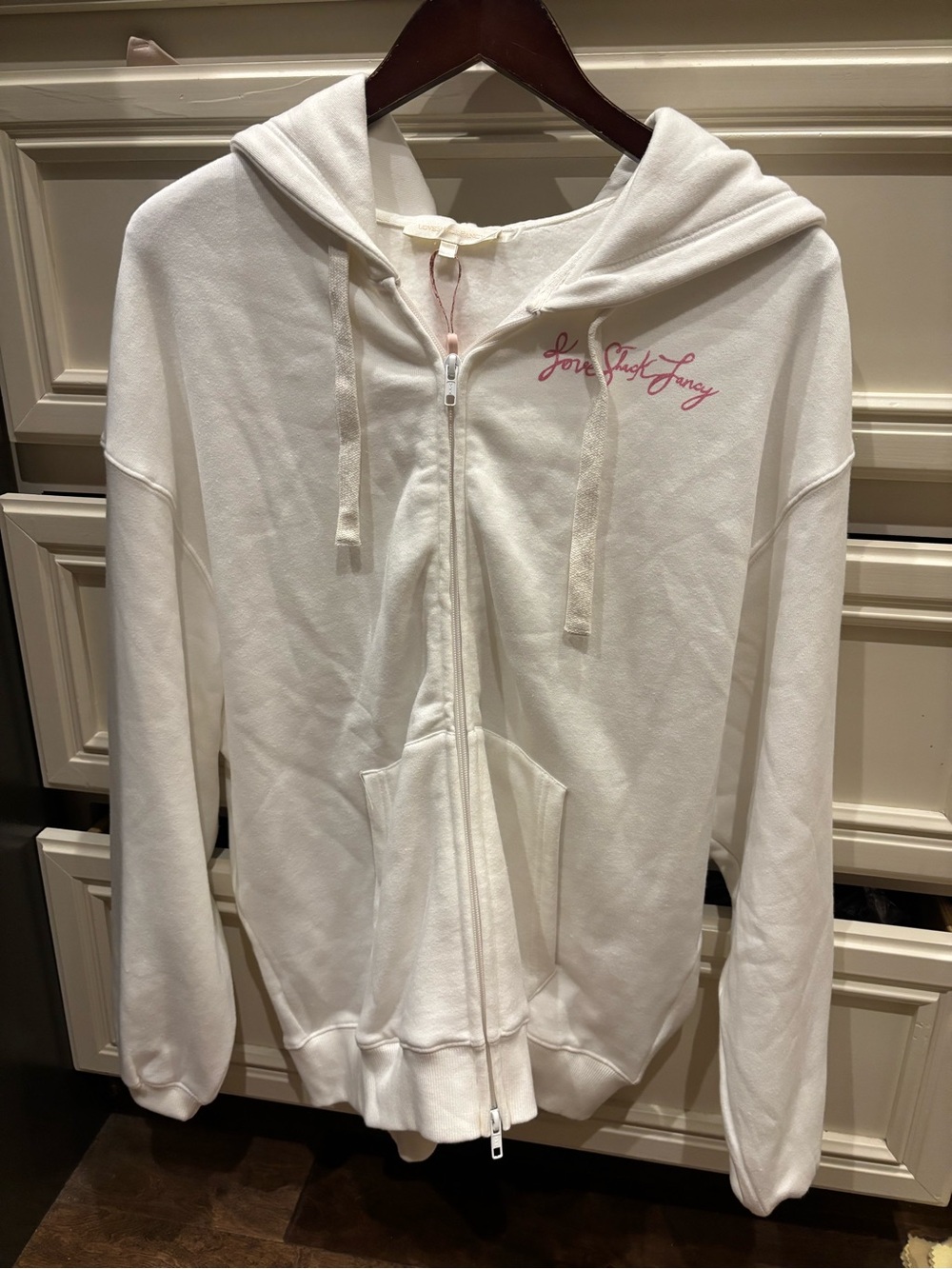 LoveShackFancy White Hooded Jacket with Pink Trim